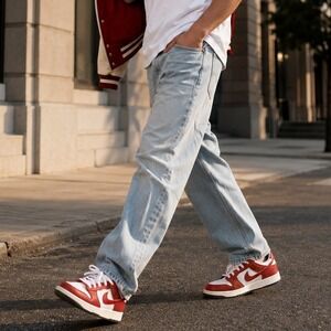 Nike Dunk Low Mens Sport Red White Leather Suede Athletic Sneakers Size 9